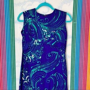 VINTAGE 60s 70s wave print maxi shift dress extra small trendy boho tiki party